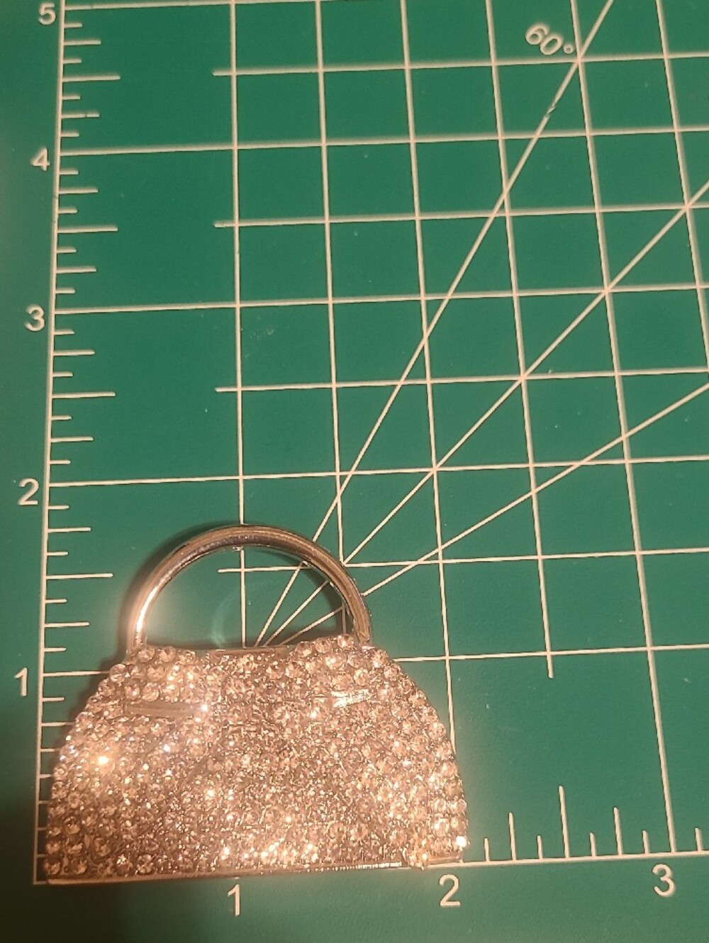 Crystal Rhinestone Mini Purse Brooch - Silver - Picture 3 of 5